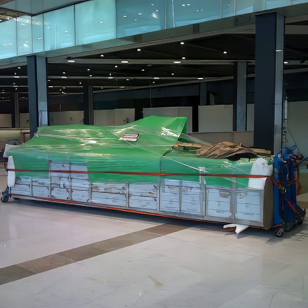 Commercial catering cooker lifted into kitchen using specialist lifting equipment