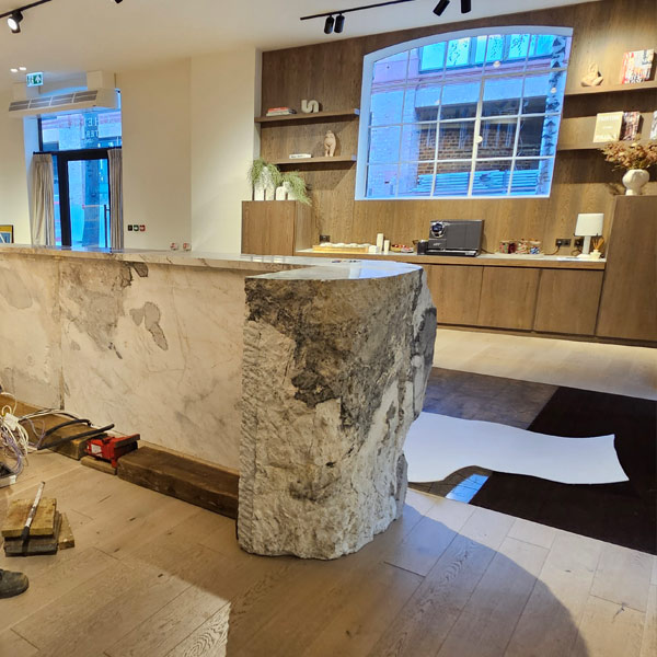 Marble section prepared for lifting