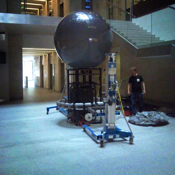 2200mm projection sphere held in bespoke steel cradle at London Stock Exchange atrium