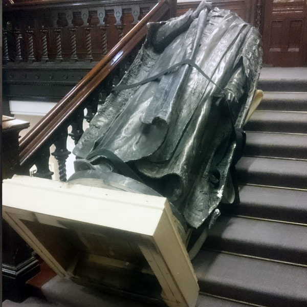 Powered stairclimbing a heavy statue downstairs 